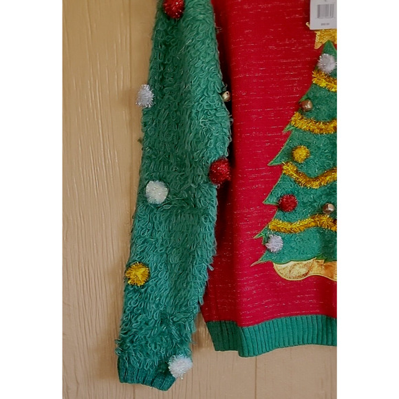 Kohl's Ugly Christmas Sweater 33 Degrees sz S Red & Green Bells Pom Poms - Picture 4 of 9